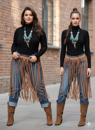 👖 Statement-Piece Jeans mit Fransen in Wildleder-Optik