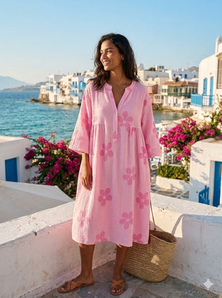 👗 SOMMERKLEID MUSSELIN ROSA BLÜTENPRINT