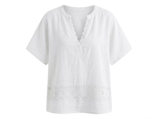 🌸 BLUSENSHIRT LENA MIT SPITZE & BLUMENSTICKEREI S126