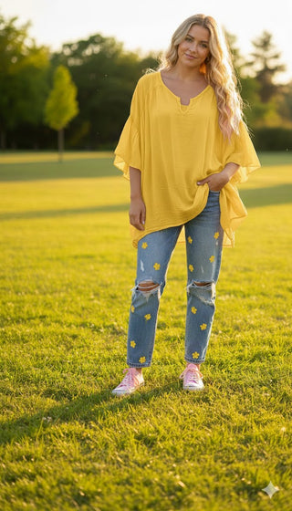 💛 BOHO-DREAM: OVERSIZE-BLUSE IN SONNIGEM GELB