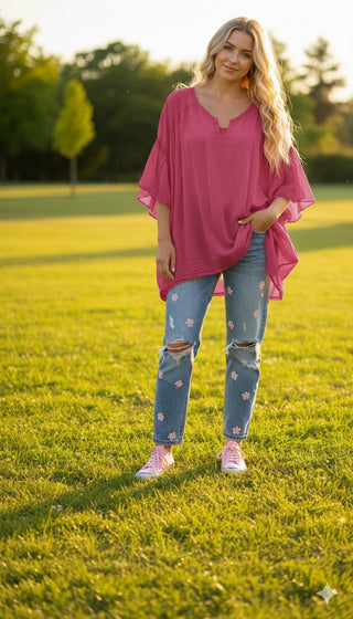 🌸 BOHO-DREAM: OVERSIZE-BLUSE IN LEUCHTENDEM PINK