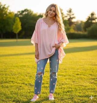🌸 BOHO-DREAM: OVERSIZE-BLUSE IN ZARTEM ROSA