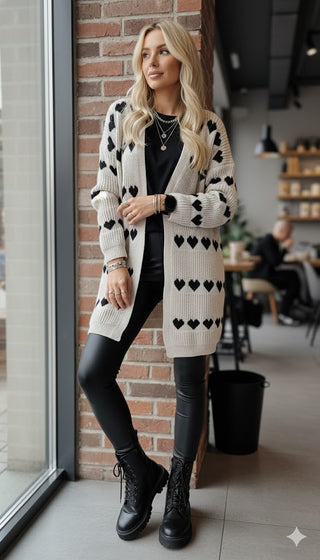 🤍 LONG CARDIGAN HERZCHENMUSTER BEIGE