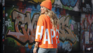 🍊 SWEATSHIRT NEON ORANGE HAPPY RÜCKENPRINT
