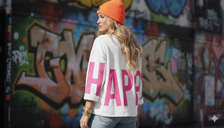 👕 SWEATSHIRT WEISS HAPPY RÜCKENPRINT