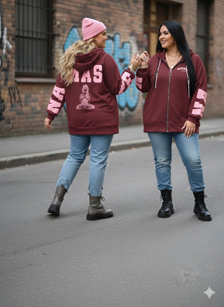 🍷 SWEATJACKE / HOODIE IN BORDEAUX MIT NAMASTE PRINT