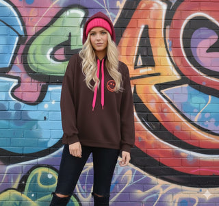 👕 SWEATSHIRT HOODIE (SCHOKOBRAUN & NEON PINK)