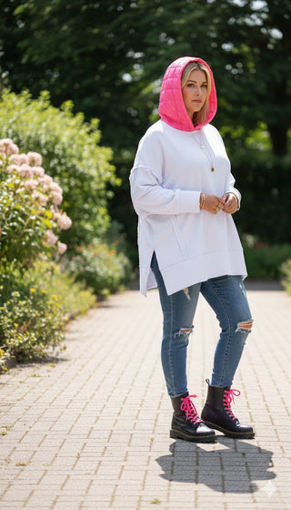 🧥 OVERSIZE HOODIE WEISS MIT KONTRASTNÄHTEN