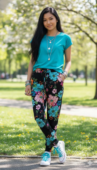 🌺 TROPICAL DREAM: LEICHTE SCHLUPFHOSE MIT BUNTEM BLUMENPRINT