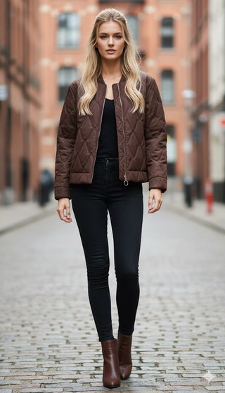 🧥 STEPPJACKE IN SCHOKOBRAUN MIT MODISCHER V-ABSTEPPUNG