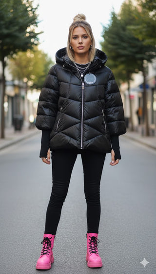 🧥 DICK WATTIERTE WINTERJACKE IN SCHWARZ MIT STRICKBÜNDCHEN (GR. XL-44)