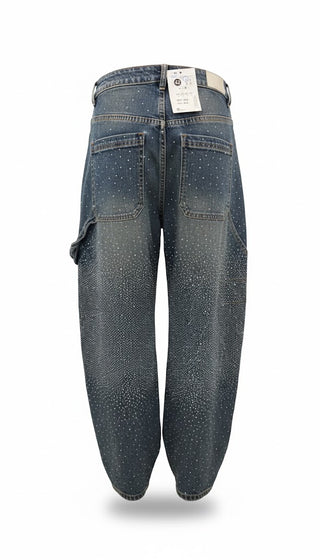 👖 DAMEN JEANS BALLON-STYLE MIT STRASS-STEINEN IM BAGGY LOOK