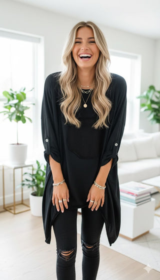 👕 LANGARMSHIRT MIT MAUS-APPLIKATION (SCHWARZ)