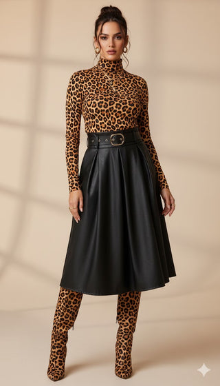 🏷️ LEDERIMITAT-ROCK IN A-LINIE MIT GOLD-GÜRTEL