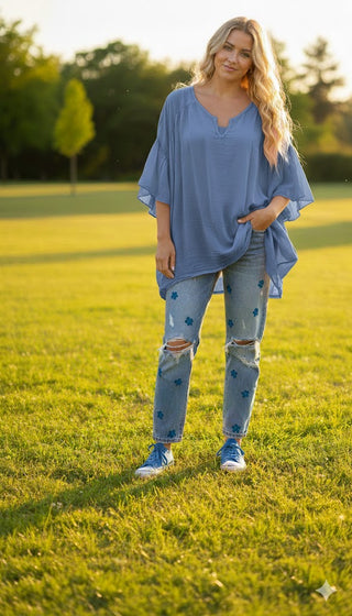 💙 BOHO-DREAM: OVERSIZE-BLUSE IN STRAHLENDEM ROYALBLAU