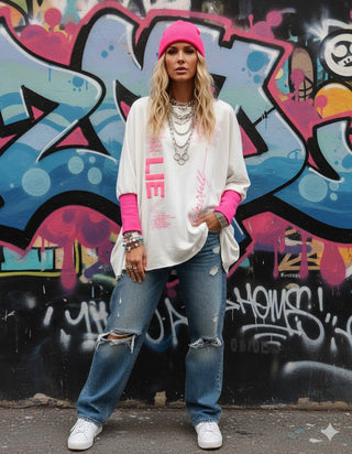 💫 SWEATSHIRT EXTREM OVERSIZE WEISS NEON-CONTRAST