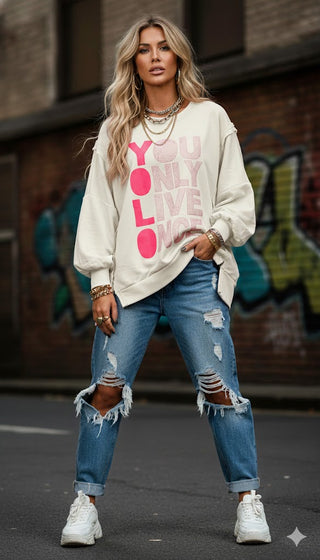 🎀 SWEATSHIRT OVERSIZE WEISS ROSA NEONPINK