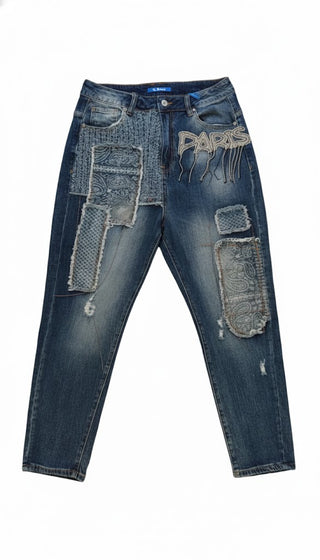 👖 S.WOMAN JEANS BLAU MIT PATCHES & GLITZER-DETAILS