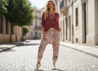 ✨ 2-TEILIGES SET BAGGY LEICHTSTRICK &amp; HOSE GOLD GLITZER BORDEAUX