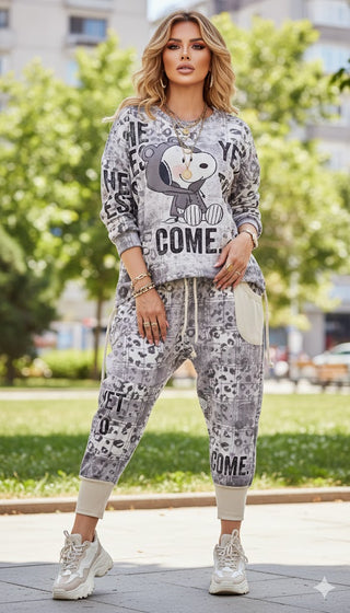 🐆 2-TEILIGES SET BAGGY SWEAT & HOSE LEO GRAU