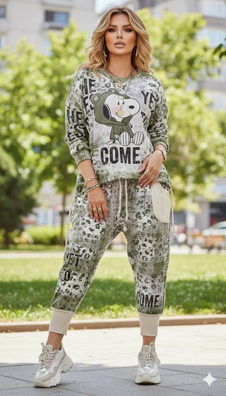 🐆 2-TEILIGES SET BAGGY SWEAT & HOSE LEO OLIVGRÜN