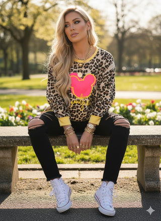 🐆 SWEATSHIRT OVERSIZE LEO MICKY PRINT NEON