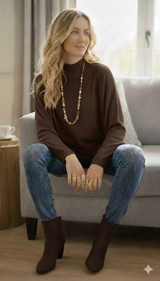 🤎 WEICHER STRICKPULLI MIT STEHKRAGEN – SCHOKOBRAUN