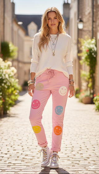 😊 JOGGPANTS ROSA MIT SMILEY-PATCHES
