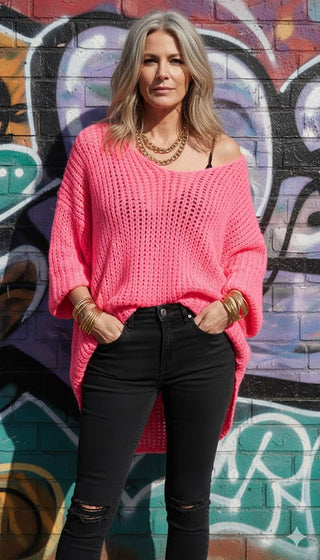 💘 GROBSTRICKPULLI WOLKENPULLI NEON PINK