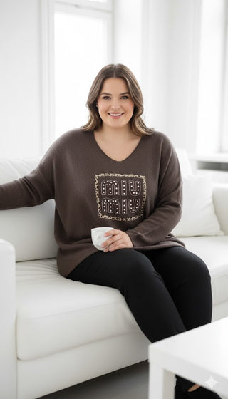 🍫 STRICKPULLI BUTTERZART SCHOKOBRAUN MIU MIU PRINT