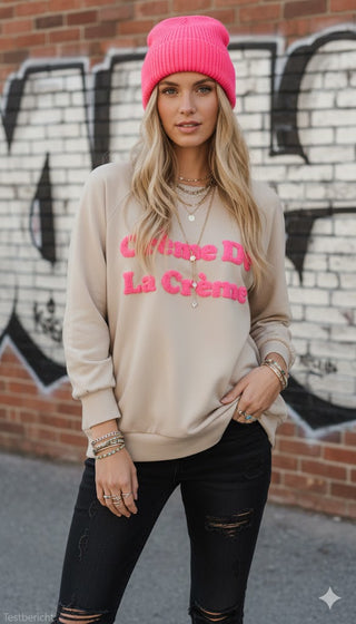 🧁 SWEATSHIRT BUTTERSTOFF BEIGE CRÈME DE LA CRÈME NEON-PINK