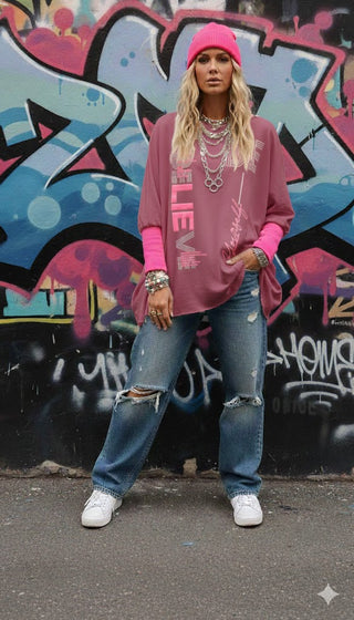 👚 SWEATSHIRT EXTREM OVERSIZE ROSA NEON-CONTRAST