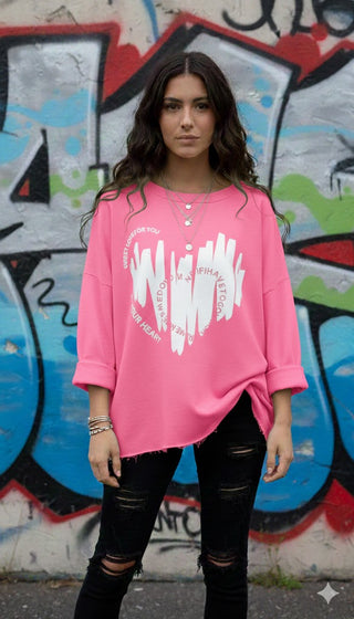💖 SWEATSHIRT ROSA MIT HERZ & SCHRIFT