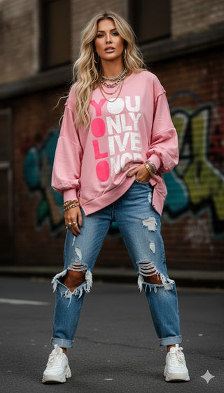 🎀 SWEATSHIRT OVERSIZE ROSA MIT NEONPINKER SCHRIFT
