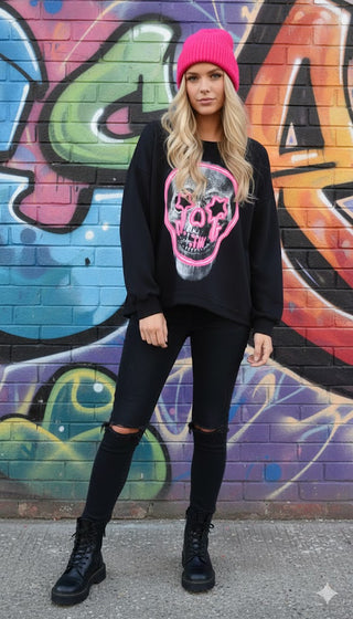 👕 SWEATSHIRT MIT NEON-PRINT (SCHWARZ)