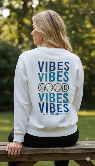 😊 SWEATSHIRT WEISS RÜCKENPRINT SMILEYS BLAU & GOLD