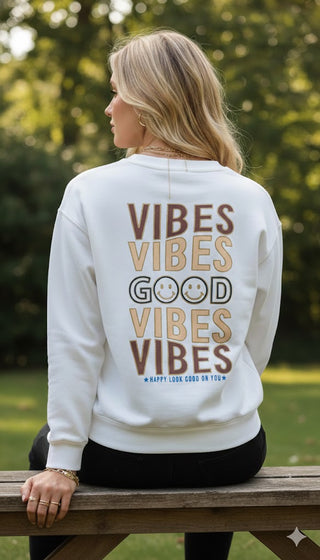 😊 SWEATSHIRT WEISS RÜCKENPRINT SMILEYS & BRAUNTÖNE