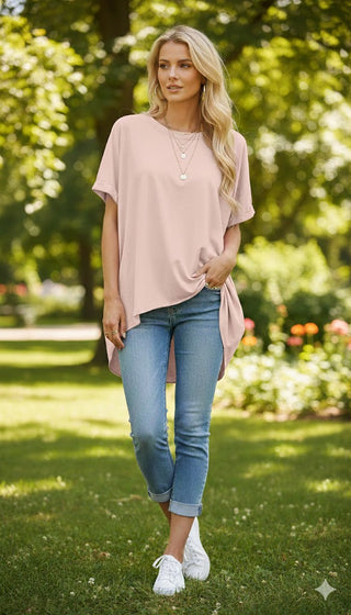 👕 OVERSIZE T-SHIRT ZARTROSA MIT ÄRMELUMSCHLAG