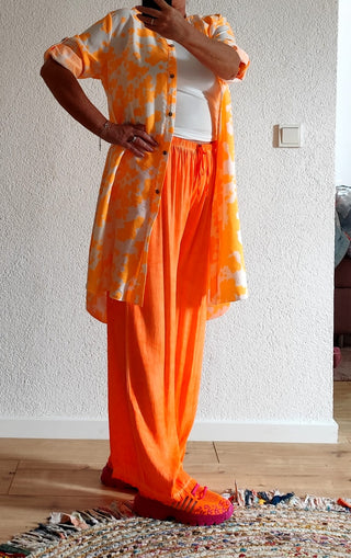 Longbluse Sommermandel Blusenkleid orange weiß TU