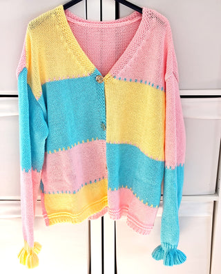 Cardigan in Türkis-Rosa-Gelb 36-46