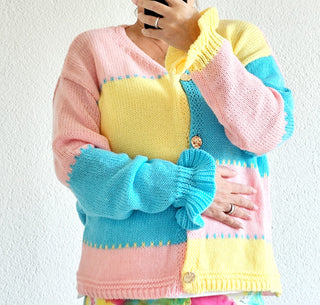 Cardigan in Türkis-Rosa-Gelb 36-46