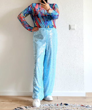 Doppellagige Paillettenhose – Helles- Türkis – Größe L 40-46