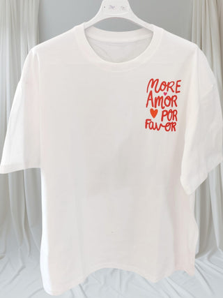 Print-T-Shirt – Weiß mit "More Amore Por Favor" 36-Übergang zur 48