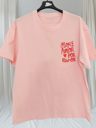 💗 Rosa T-Shirt mit „More Amor / Por Favor“-Print – Größe L (tragbar von 36 bis 44)