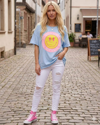 👕 OVERSIZE T-SHIRT SMILEY-GLOW HELLBLAU