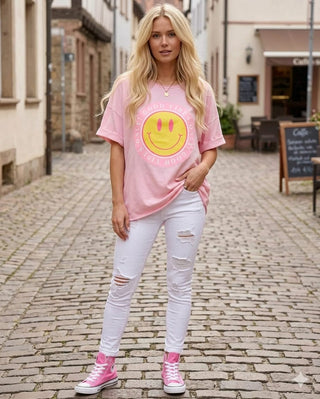 👕 OVERSIZE T-SHIRT SMILEY-GLOW CANDY-ROSA