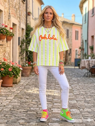 👚 T-SHIRT KASTENSCHNITT OH LA LA CREME-NEONGELB