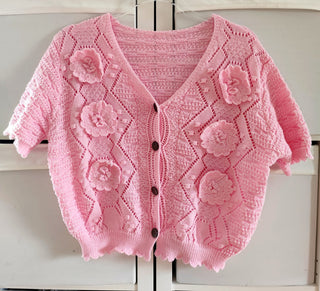 Cardigan rosa 3D Blumen 36-44