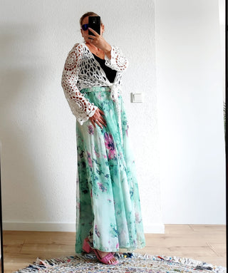 Chiffon Rock, doppellagig mit Innenfutter – Mintgrün mit Blumen 40-48