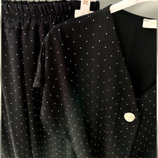 Zweiteiliges Set mit Strass und Bindeband – Schwarz, Größe 36 bis 42